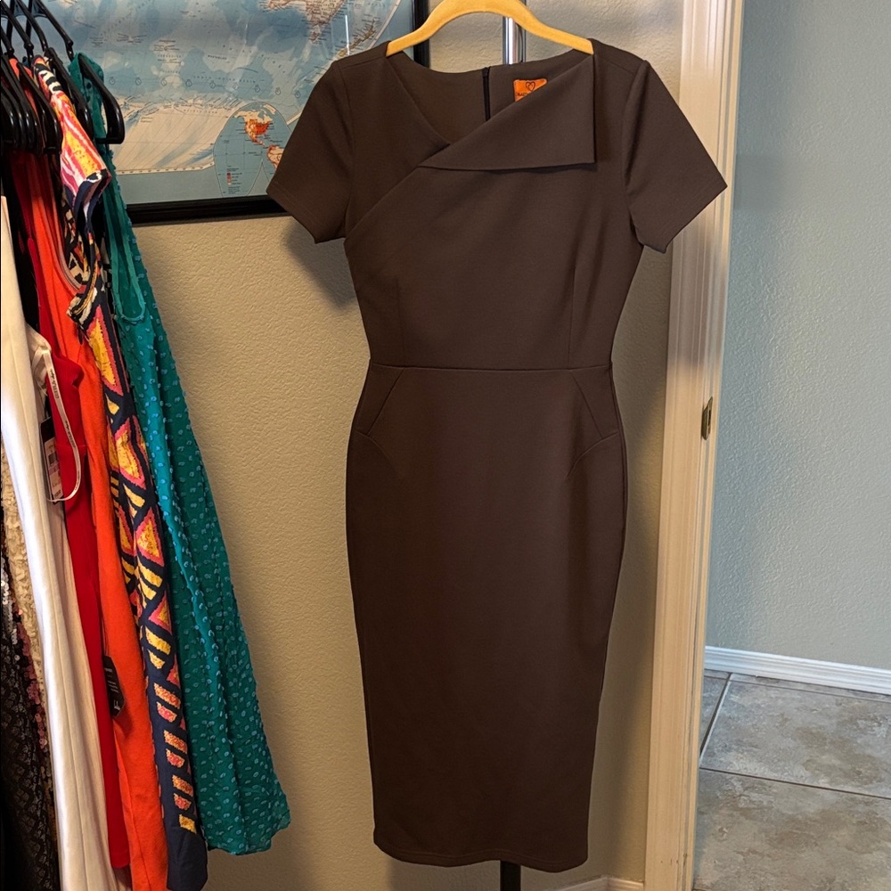 Elegant Asymmetrical Dark Brown Dress